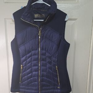 Michael Kors Navy Quilted Gold-Zip Sleeveless Vest